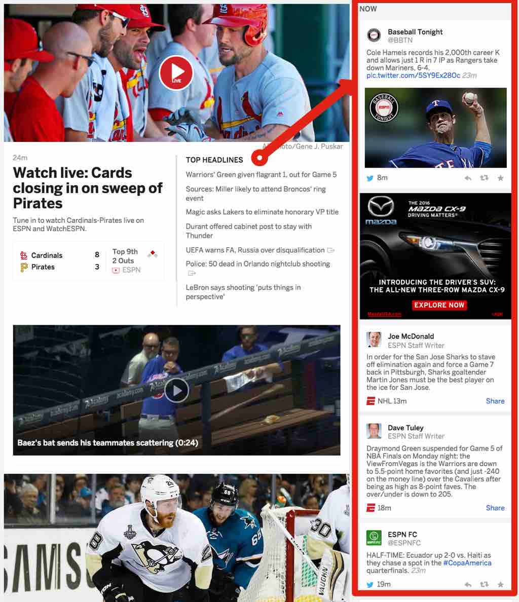 ESPN's Now Real Time News Widget